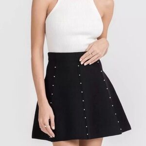 Black A-Line Mini Skirt with Pearl Detail - Women